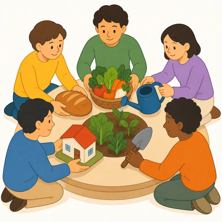 communalism（共同体主義・名詞）の覚え方イラスト — communal を common・community と並べて覚えると定着しやすいです