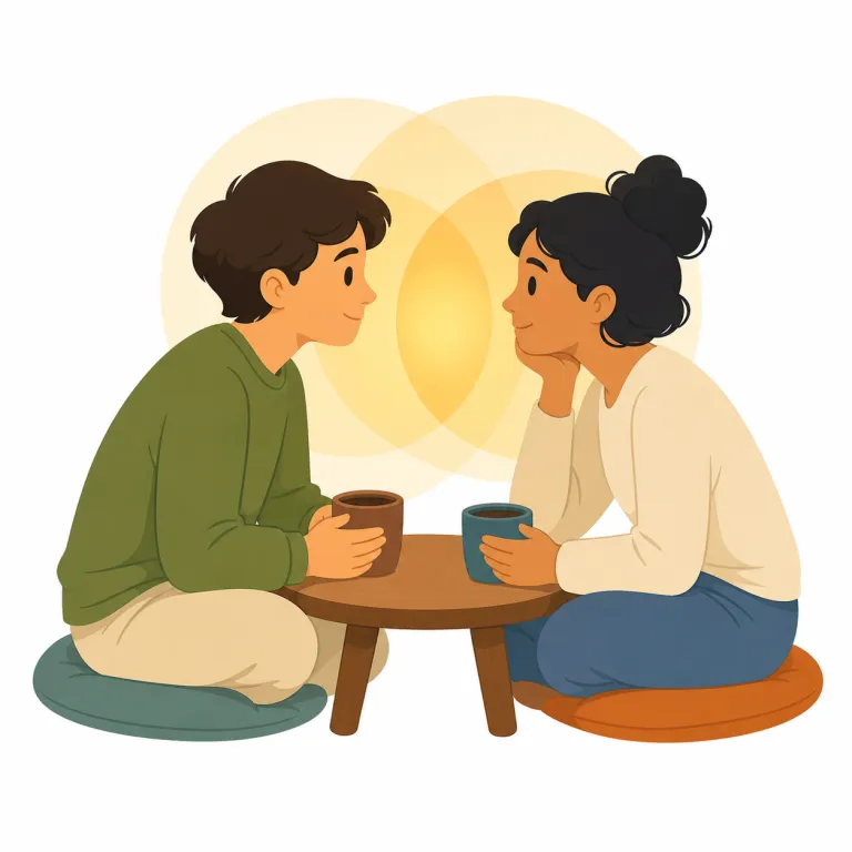 commune（親しく語り合う・verb）の覚え方イラスト