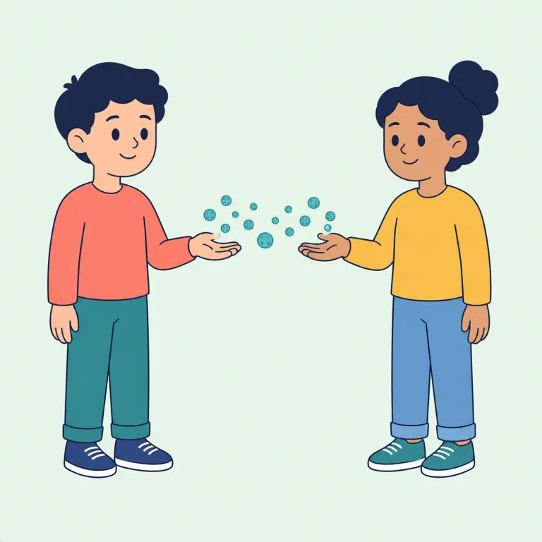 communicable（伝染性の・形容詞）の覚え方イラスト — communicate を知っていれば入りやすい語で、核は「伝わる」