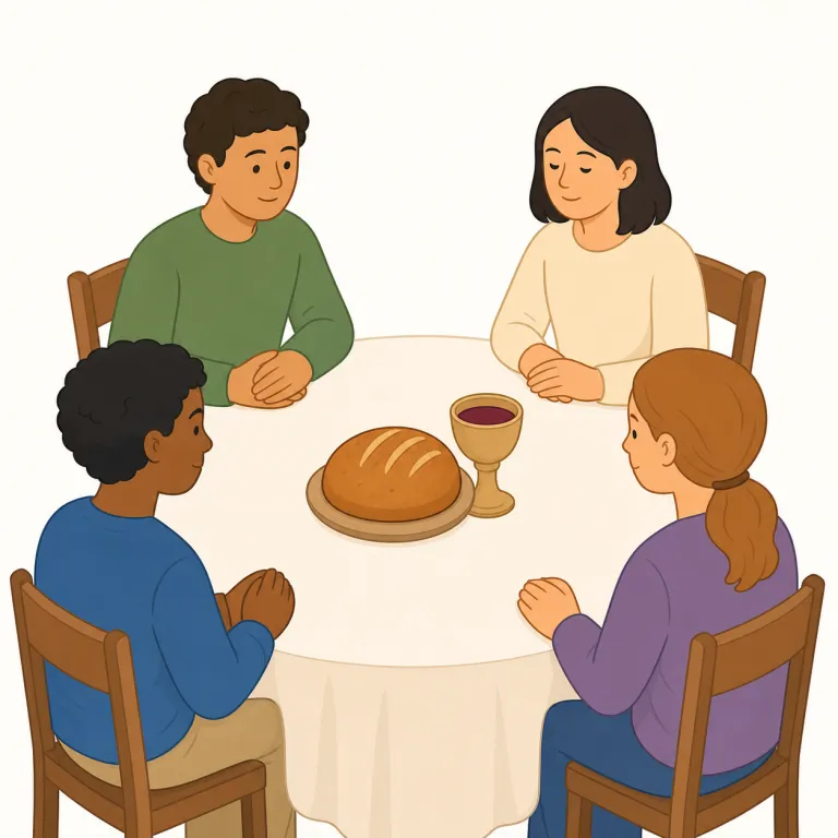 communion（交わり、聖体拝領・名詞）の覚え方イラスト — communion はまず common, community, communicate の仲間として覚えると定着しやすい語です