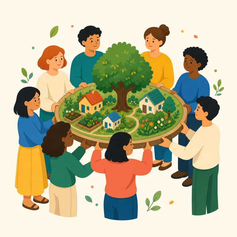communitarian（コミュニタリアン・名詞）の覚え方イラスト — `community` が見えていれば、「個人単位ではなく共同体単位で考える人」とつかみやすい語です