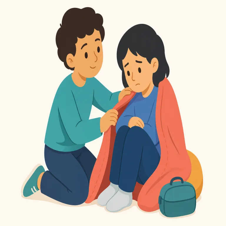 compassionate（思いやりのある・形容詞）の覚え方イラスト — compassionate は compassion「人の苦しみに心を寄せる思いやり」を含む形容詞です