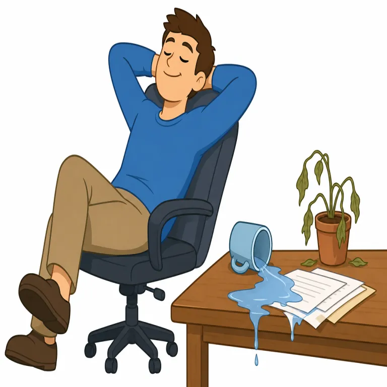 complacent（自己満足した・形容詞）の覚え方イラスト — please や pleasant と同じ pleas-/plac- 系の語だと見ると覚えやすいです