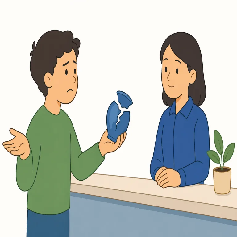 complaint（苦情・名詞）の覚え方イラスト — このエントリの complaint は、心の中の「不満」そのものではなく、それを相手や組織に伝える「苦情」「申し立て」を表す