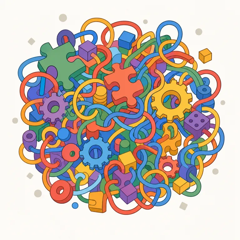 complicated（複雑な・形容詞）の覚え方イラスト — complicate / complication を見たことがあれば、その中心の complicated は「物事が込み入っていて扱いにくい」と覚えやすいです