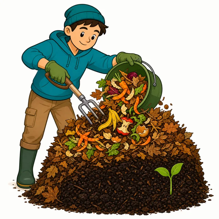 compost（堆肥にする・verb）の覚え方イラスト