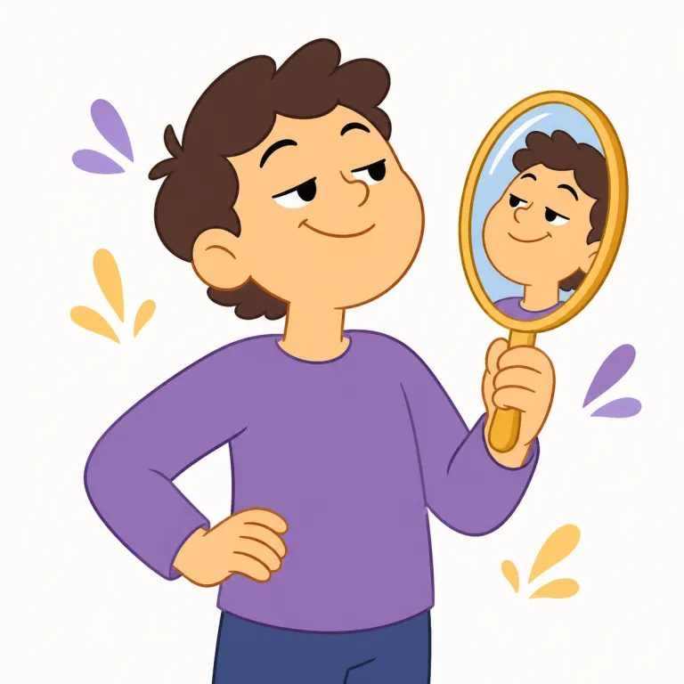 conceited（うぬぼれている・形容詞）の覚え方イラスト — この項目は conceited を「うぬぼれている」という状態表現として覚えるためのものです