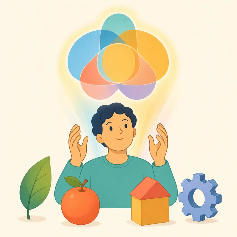 conceptualization（概念化・名詞）の覚え方イラスト — concept を知っていれば、conceptual は「概念の」、conceptualize は「概念として捉える」、-ation が付いて conceptual…
