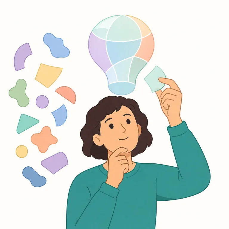 conceptualize（概念化する・動詞）の覚え方イラスト — まず concept「概念・考え」を核に置き、-ize を「〜化する」と見れば、conceptualize は「頭の中で概念の形にする」と取れる