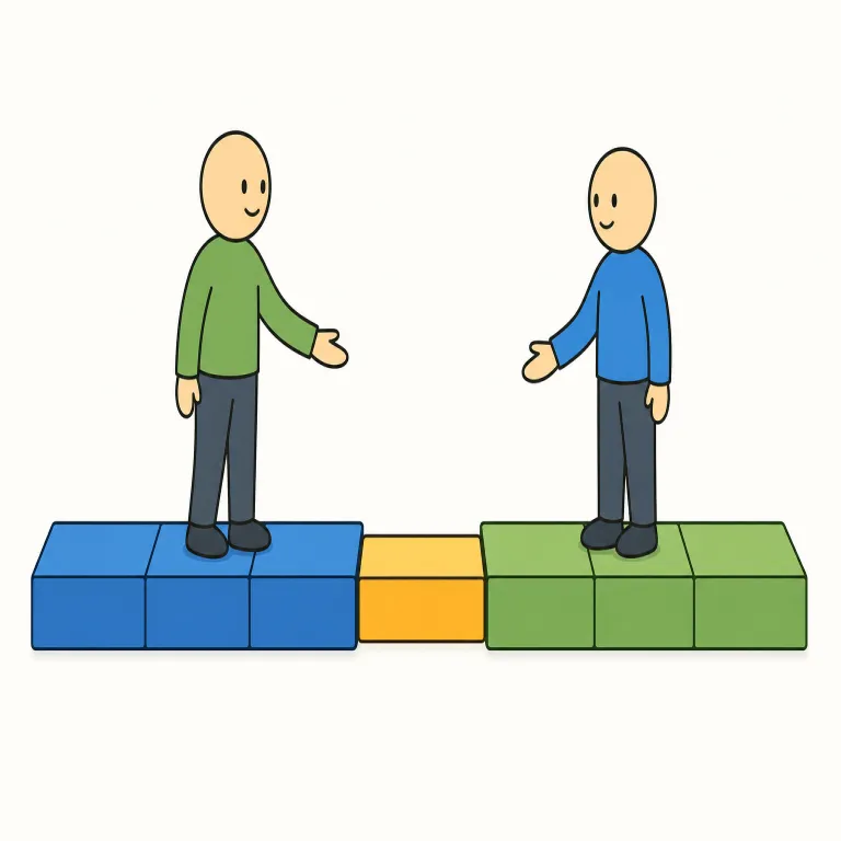 concession（譲歩・名詞）の覚え方イラスト — concession の「譲歩」は、交渉や対立で自分の要求を一部引っ込め、相手に歩み寄ることを表します