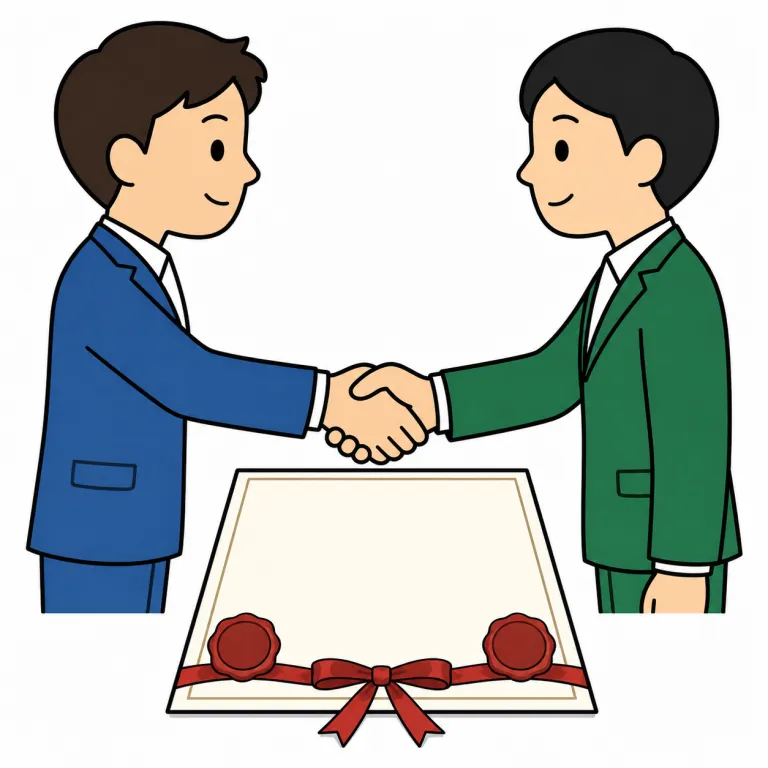 conclude（締結する・verb）の覚え方イラスト