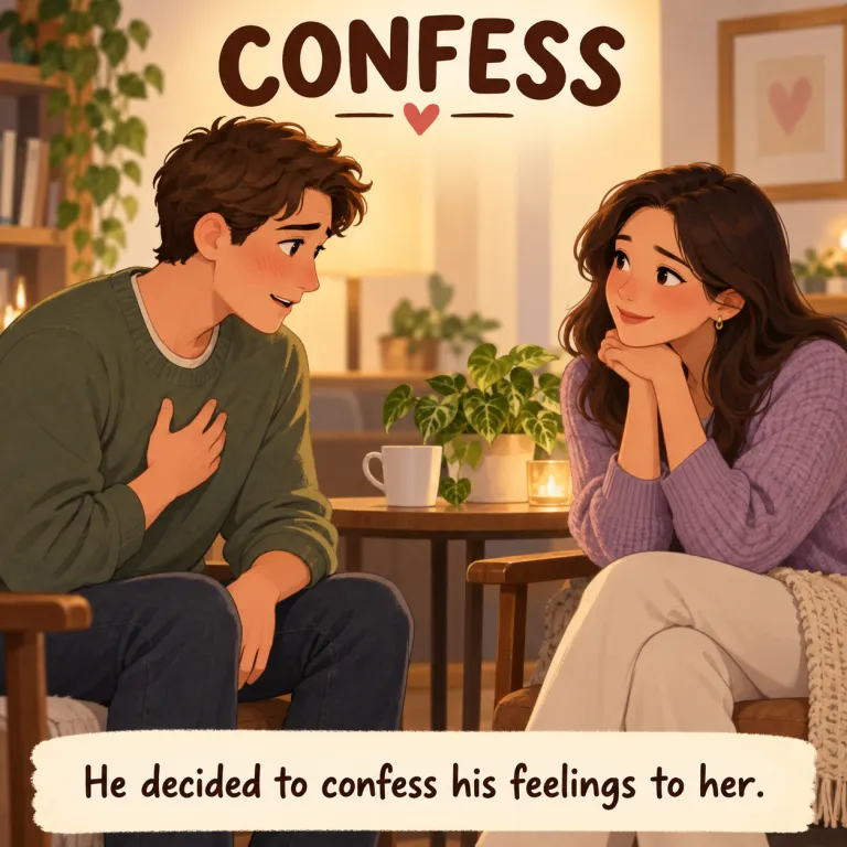 confess（告白する・verb）の覚え方イラスト