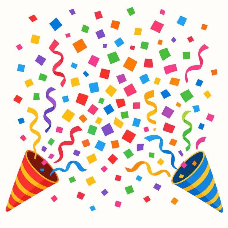 confetti（紙吹雪・名詞）の覚え方イラスト — confetti は意味を単独で暗記するより、「祝う場面の定番セット」で覚えると残りやすいです