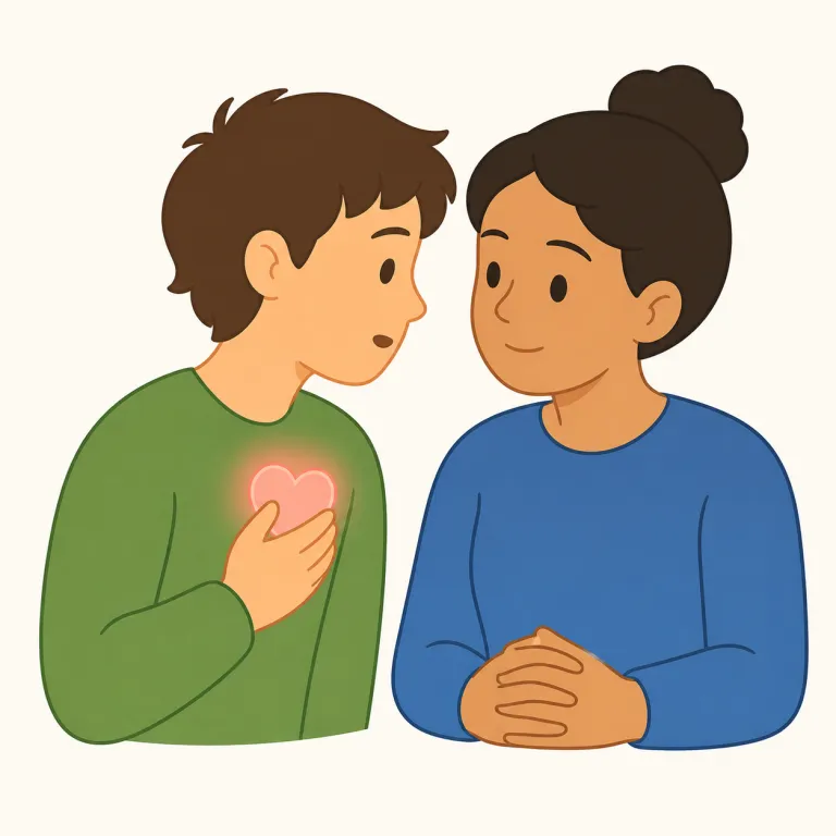confide（打ち明ける・動詞）の覚え方イラスト — このエントリの confide は「信頼する」ではなく、信頼できる相手に秘密・悩み・本音を静かに話す「打ち明ける」です