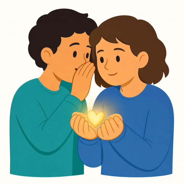 confiding（打ち明ける・動詞）の覚え方イラスト — confide を知っていれば取りやすい語で、confidence や confidential と同じ「信頼して内側の話を出す」グループで覚えると定着しやすいです