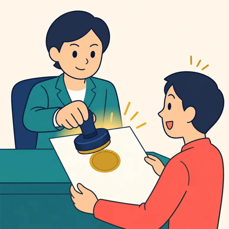 confirmation（承認・noun）の覚え方イラスト
