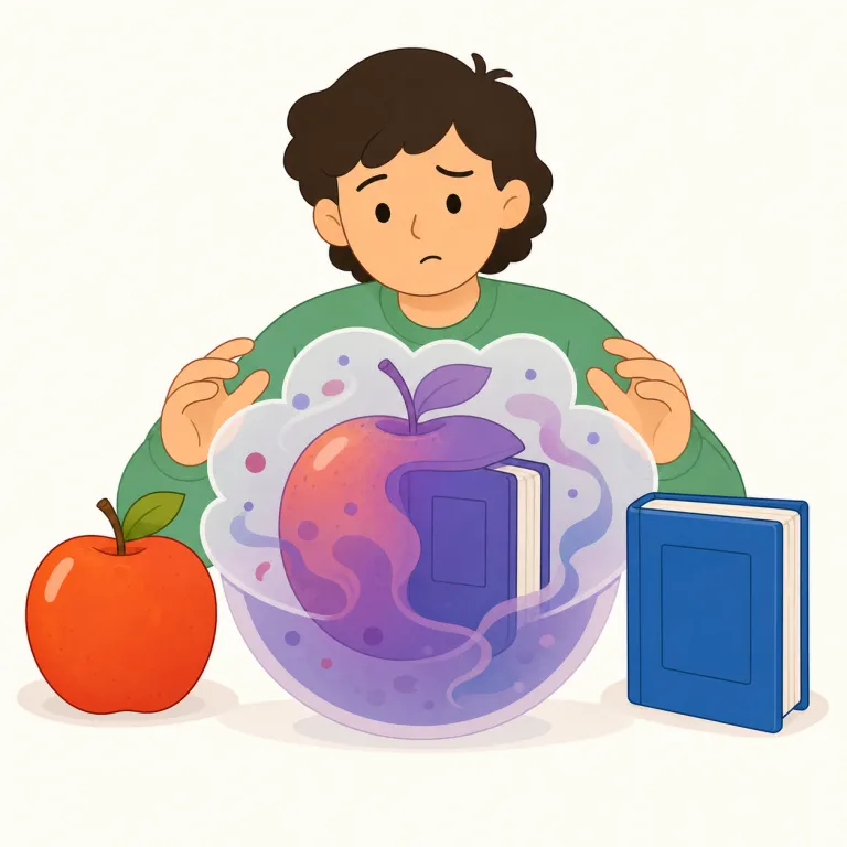 conflate（混同する・動詞）の覚え方イラスト — con- は「一緒に」、flate は inflate / deflate の -flate と同じ形だと見て、「別のものを一つにふくらませて同じ扱いにしてしまう」感覚で覚えると残…