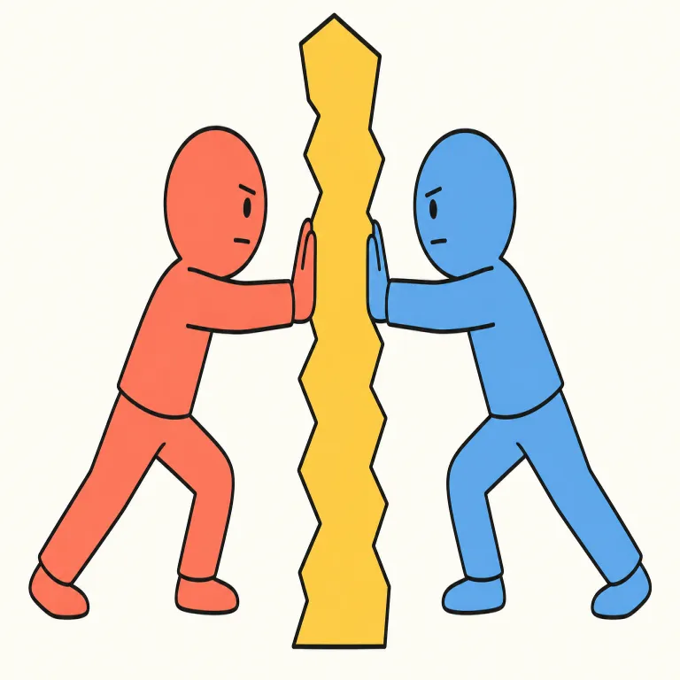 conflict（対立する・verb）の覚え方イラスト