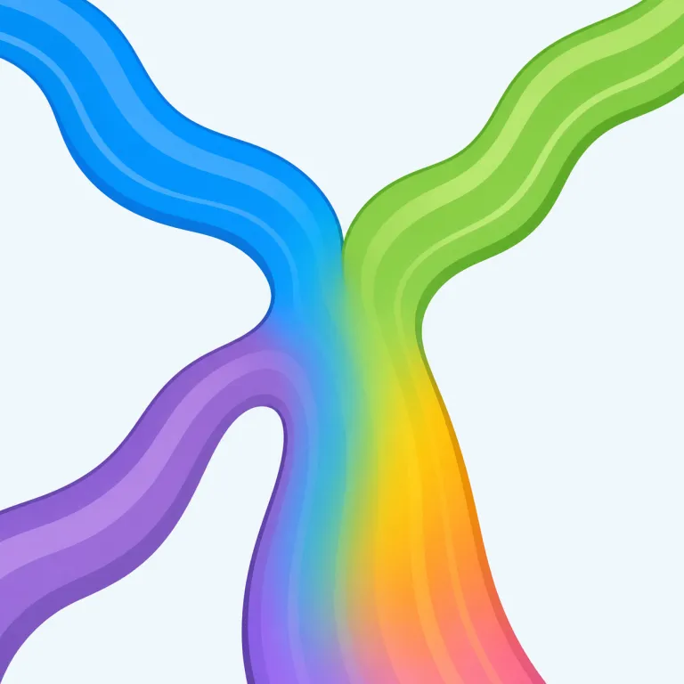 confluent（合流した、融合した・形容詞）の覚え方イラスト — fluent を「流れるように話す」で覚えていれば、confluent は con-「一緒に」+ fluent「流れるような」と見て、「別々の流れが一つに集まる」と捉…