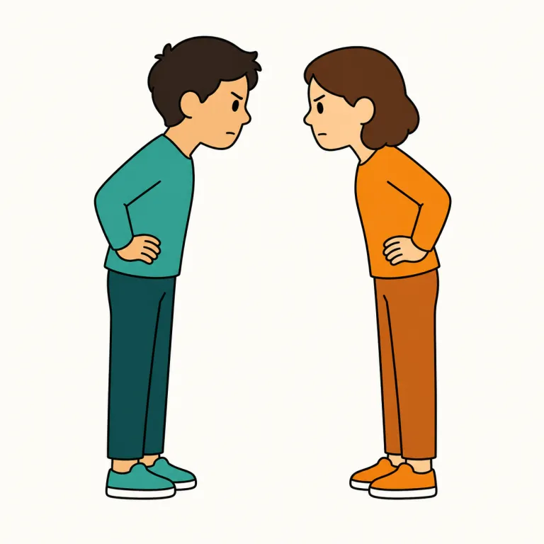 confrontation（対決・名詞）の覚え方イラスト — このエントリでは confrontation を、単なる意見の不一致ではなく、二者が正面からぶつかる「対決」として覚えます