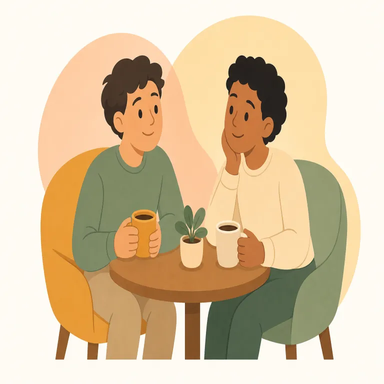 congenial（気の合う、快適な・形容詞）の覚え方イラスト — con- は「一緒に」、-genial は genial「感じのよい」と見て、『一緒にいて感じがよい』とつかむと覚えやすい