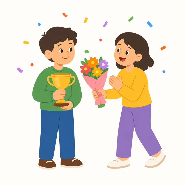 congratulate（祝福する、お祝いを述べる・動詞）の覚え方イラスト — まず中にあるgratu-を、grateful（感謝している）やgratitude（感謝）と結び付けると、「うれしい気持ちを言葉にする」感覚で覚えやすいです