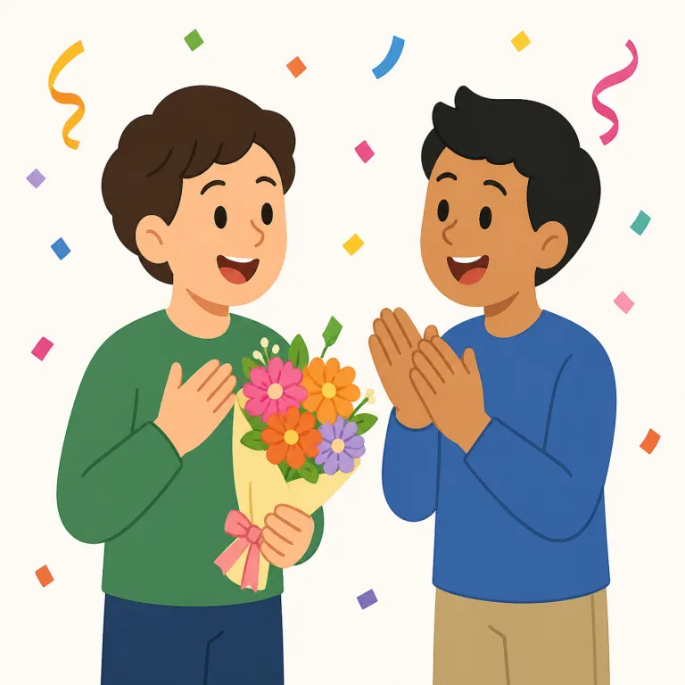 congratulation（祝辞、お祝いの言葉・名詞）の覚え方イラスト — まずは会話で圧倒的によく出る複数形 congratulations を一まとまりで覚えるのが近道