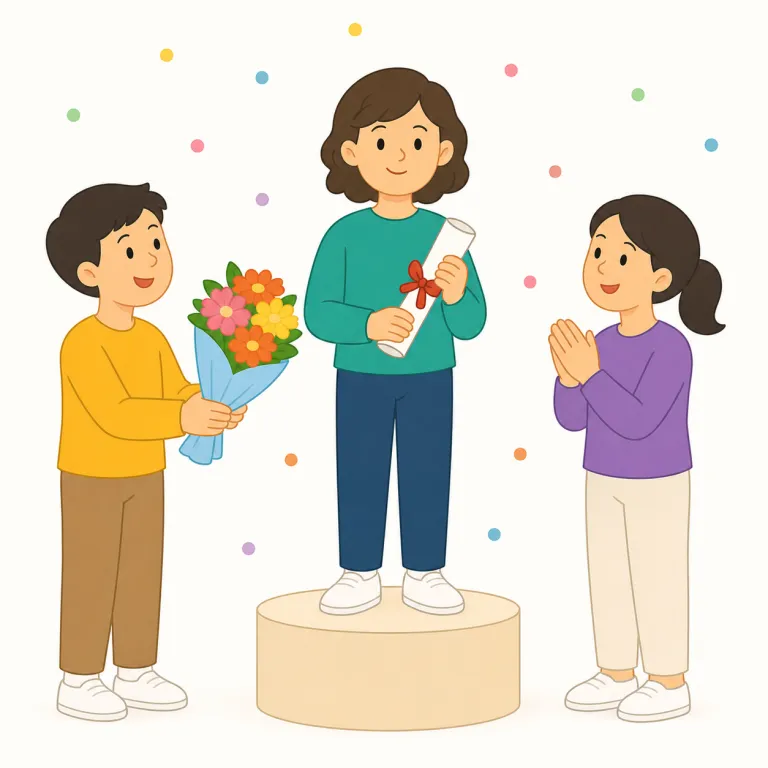 congratulations on（〜のことでおめでとう・イディオム）の覚え方イラスト — 「congratulations」だけで『おめでとう』ですが、実際は理由を続ける「congratulations on ...」のかたまりで覚…