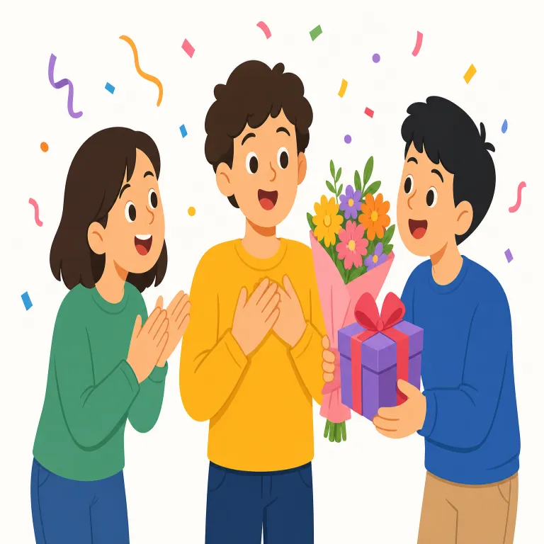 congratulatory（祝意を表す・形容詞）の覚え方イラスト — congratulatory は congratulate（祝う、祝福する）に -ory が付いた形容詞です
