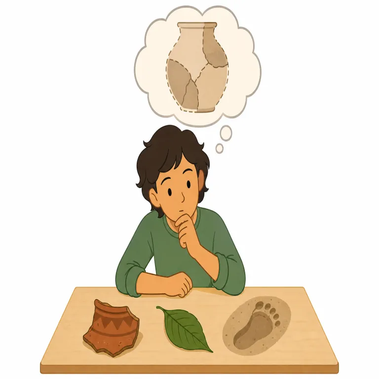 conjecture（推測・名詞）の覚え方イラスト — a conjecture は「推測する行為」よりも、文章や議論の中に置かれた一つの仮説・見解を指すと考えるとよい