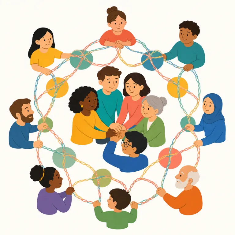 connectedness（つながり・名詞）の覚え方イラスト — connect を知っていれば、「connected（つながった）」に -ness が付いて『つながっている状態そのもの』と覚えやすい語です