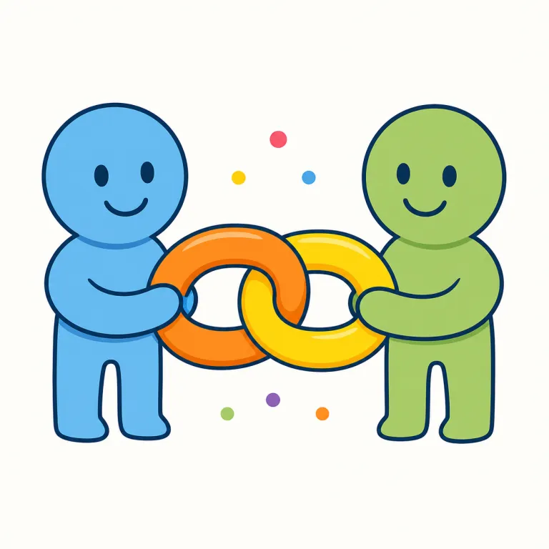connection（つながり、関係・名詞）の覚え方イラスト — まず動詞 connect「つなぐ」を思い出し、その名詞形が connection と押さえると覚えやすいです