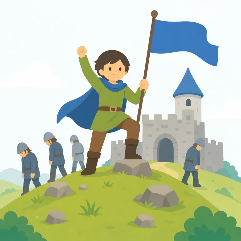 conquer（征服する・動詞）の覚え方イラスト — conquer は「国・地域・民族などを武力や圧倒的な力で支配下に置く」という強い動詞です