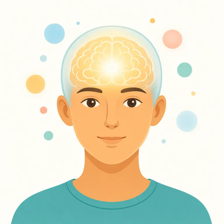 consciousness（意識・名詞）の覚え方イラスト — consciousness は conscious「意識がある、気づいている」に -ness が付いた名詞で、「目覚めていて周囲を認識できる状態」としての意識を表します