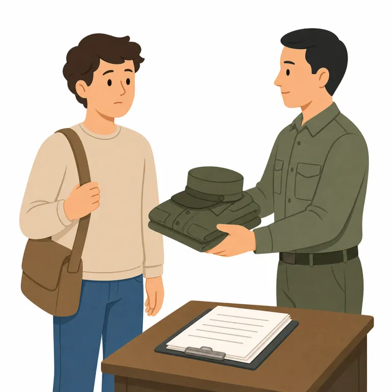 conscript（徴兵する・動詞）の覚え方イラスト — まず voluntary enlist「志願入隊」と対比して覚えると定着しやすい語です