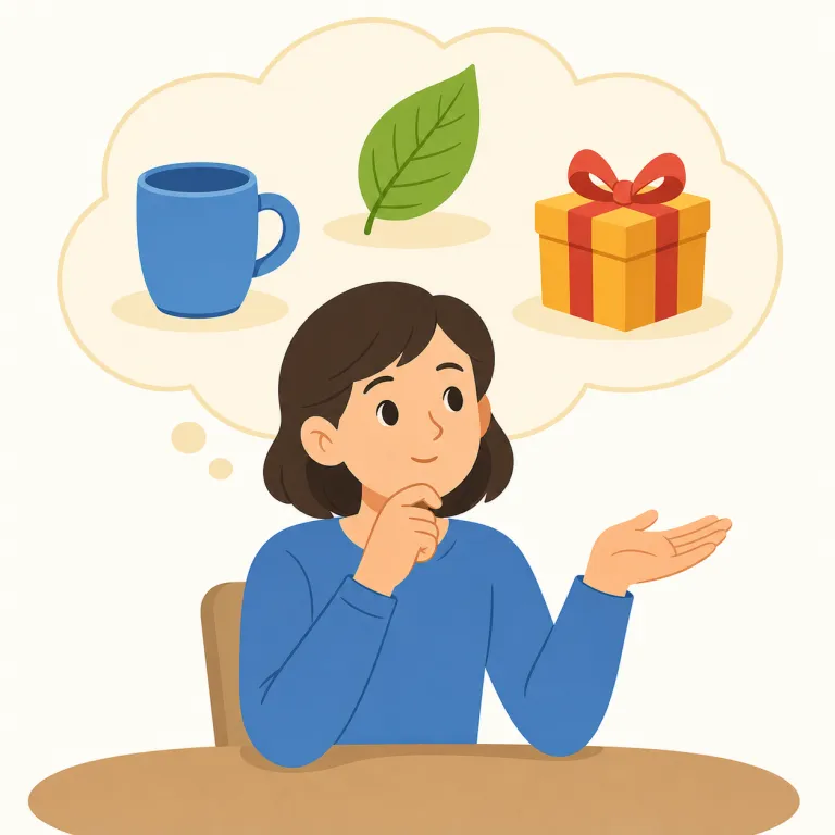 consideration（考慮・名詞）の覚え方イラスト — このエントリの consideration は、人への「配慮」ではなく、判断や決定の前に材料を丁寧に考える「考慮」です