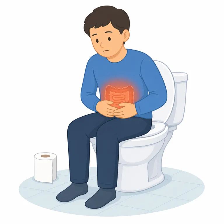 constipated（便秘した・形容詞）の覚え方イラスト — constipation（便秘）を知っていれば、constipated は「便秘の状態になっている」という形だと覚えやすいです
