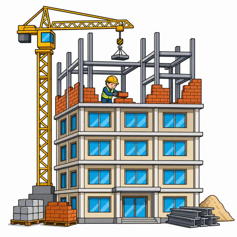 construction（建設、建築・noun）の覚え方イラスト