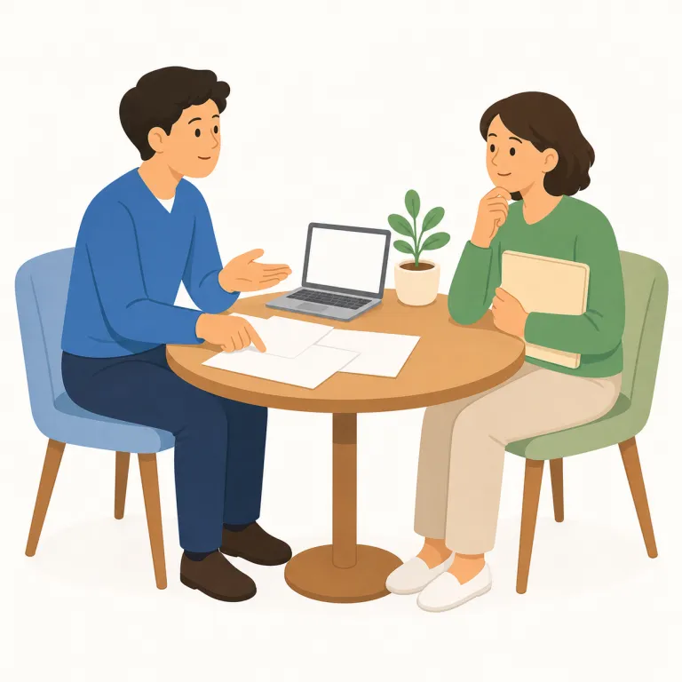 consulting（コンサルティング・名詞）の覚え方イラスト — consulting は consult「相談する」からできた動名詞が、専門助言の仕事全体を表す名詞として定着した語です