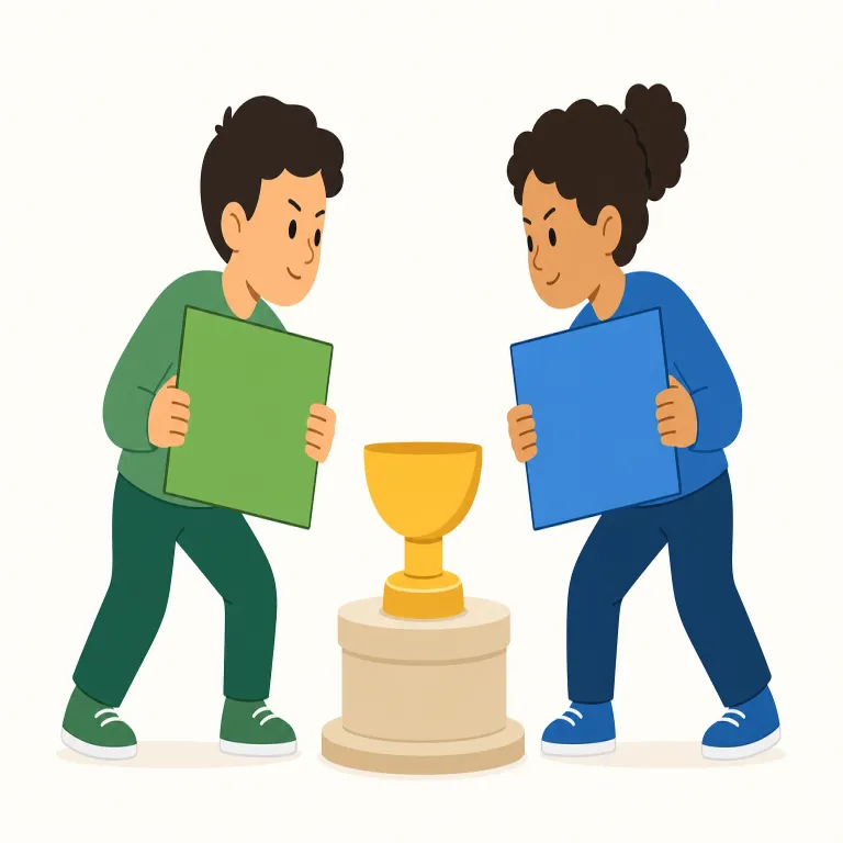 contend（争う、競う、主張する・動詞）の覚え方イラスト — contest, competition, contention と同じ仲間だと見ると覚えやすい語
