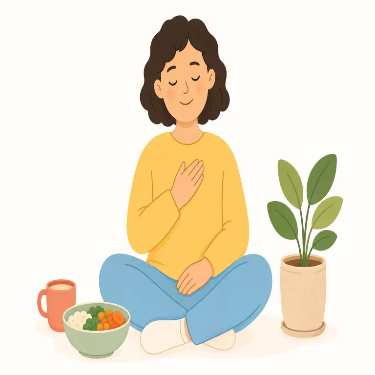 content（満足している、満ち足りている・adjective）の覚え方イラスト