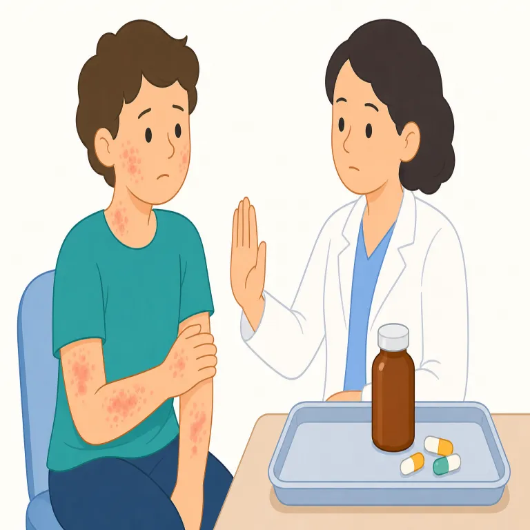 contraindicated（禁忌の・形容詞）の覚え方イラスト — 医療英語では indicated が「適応がある・使ってよい」、その反対の contraindicated が「禁忌の・使ってはいけない」と対で覚えると定着しやすいです