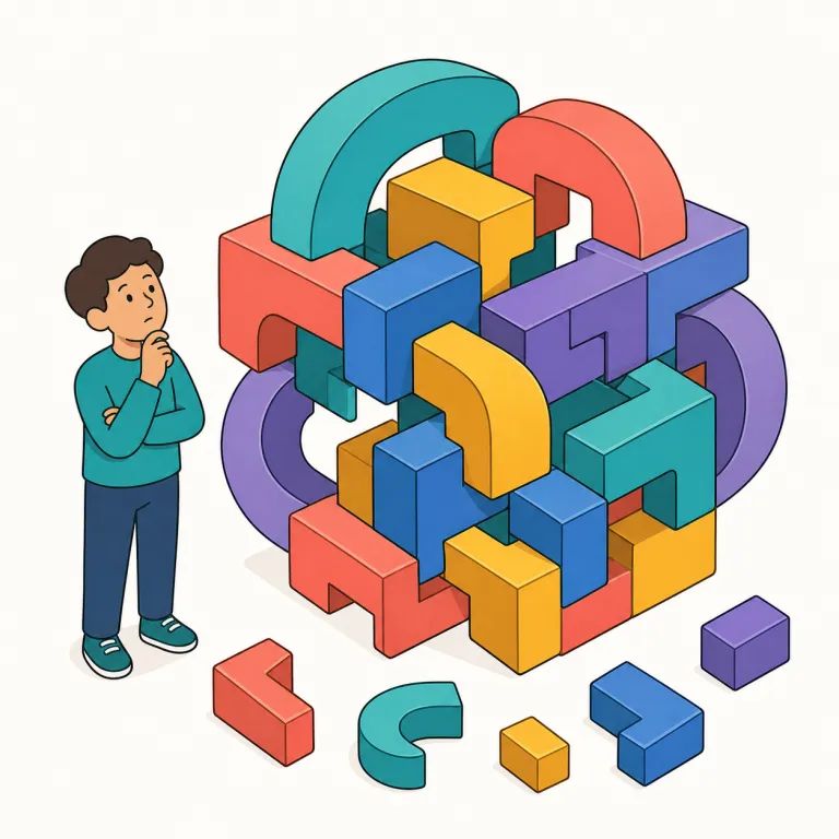 conundrum（難問・名詞）の覚え方イラスト — まず problem より重く、puzzle より現実的で、dilemma より『頭をひねる感じ』が強い語として置くと覚えやすいです