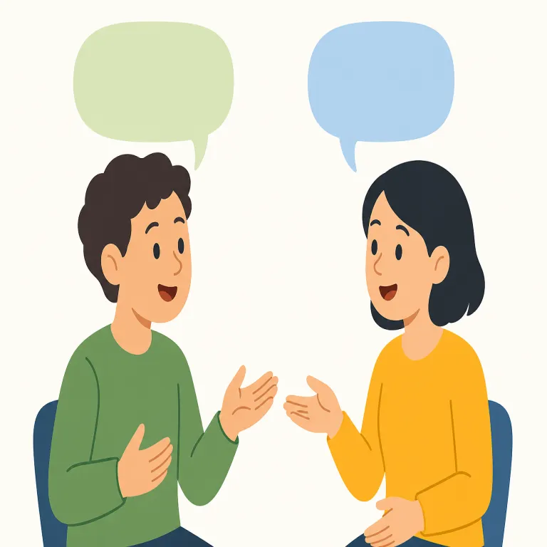 converse（会話する・動詞）の覚え方イラスト — converse は conversation「会話」の動作版として押さえるのが自然です