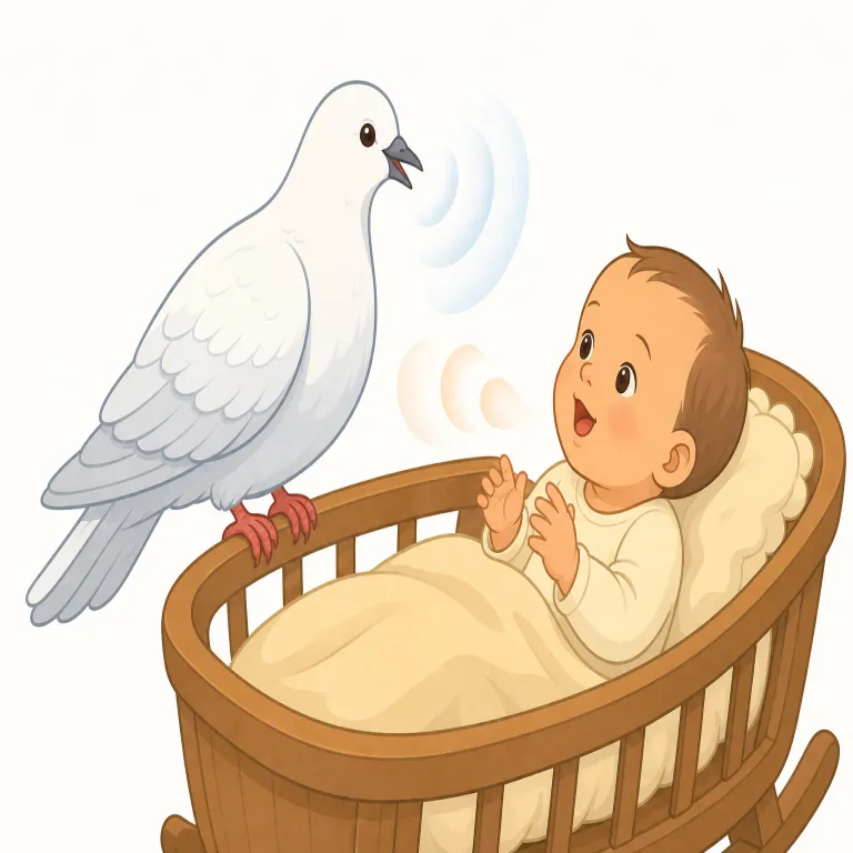 cooing（クークーという鳴き声、喃語・名詞）の覚え方イラスト — まず coo を核に覚える