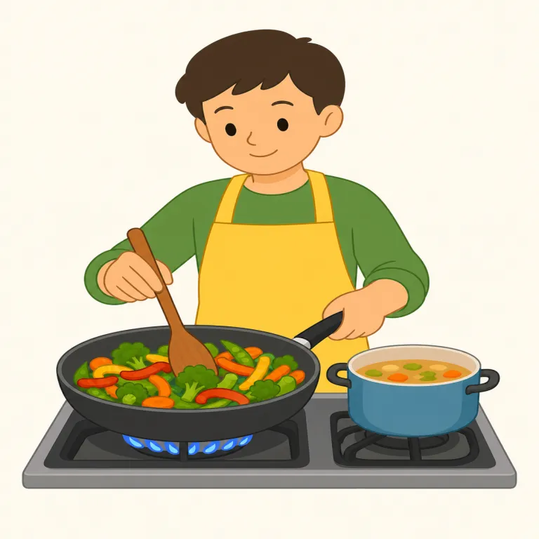 cook（料理する・動詞）の覚え方イラスト — cook は「材料が料理に変わる過程」に注目して覚えるとよい語です