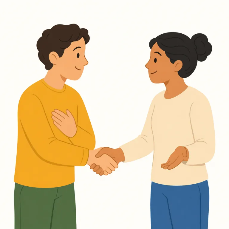 cordial（親切な、温かい・形容詞）の覚え方イラスト — cordial は friendly より少し改まった場面で使いやすい語です