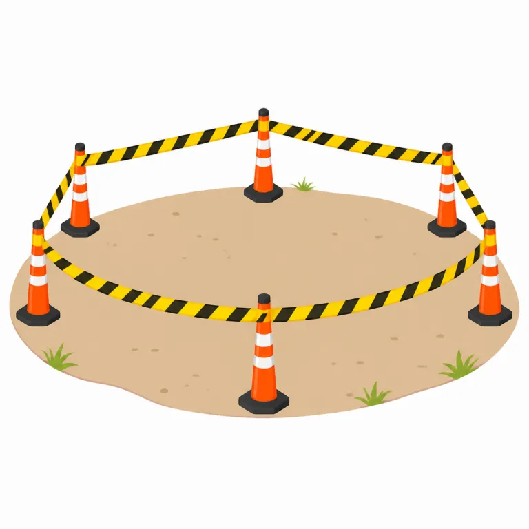 cordon（非常線、警戒線・名詞）の覚え方イラスト — 名詞の cordon は、現場をぐるりと囲む「管理された輪」を思い浮かべると定着しやすいです