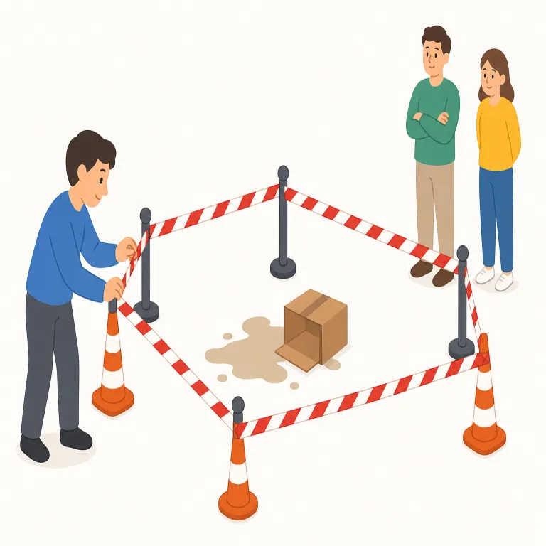 cordon（封鎖する、非常線を張る・verb）の覚え方イラスト