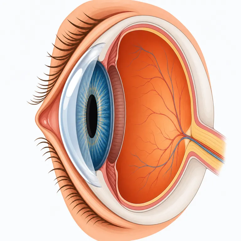 cornea（角膜・名詞）の覚え方イラスト — 目の語彙は位置関係でセットにすると強い